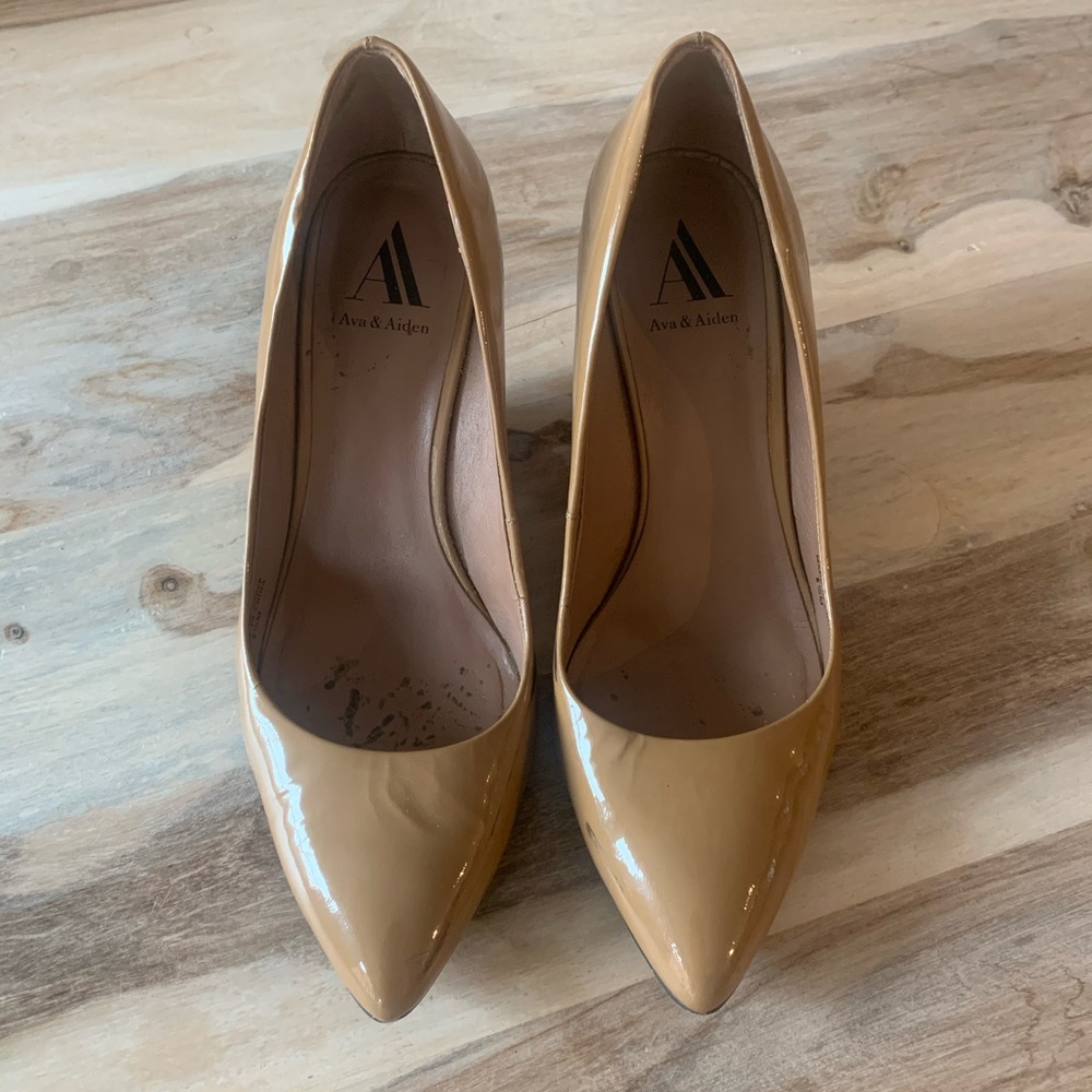 Ava & Aiden Nude Patent Wedge Pumps